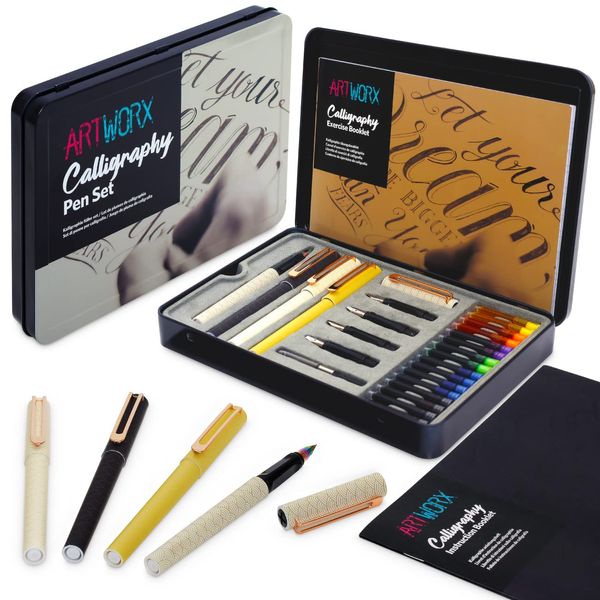 Artworx Calligraphy Pen Set - With Guide Book and Practice Paper - Caligraphy Beginners Set - Art and Crafts For Adults