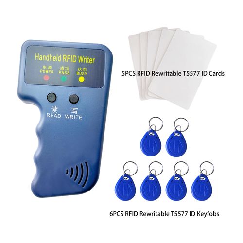 HECERE Handheld 125khz Copier RFID Smart ID Card Duplicator Used for T5577 or EM4305+6pcs NO.2 Blue T5577 Keychains +5 T5577 Cards