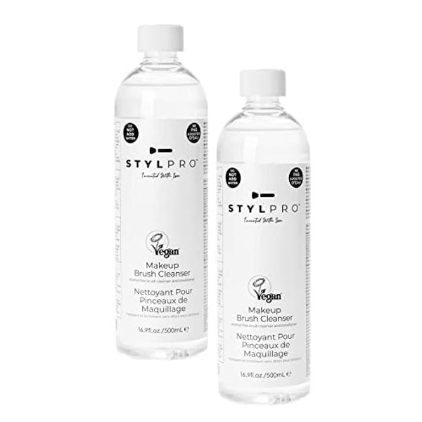 STYLPRO Makeup Brush Cleanser (2x 500ml bottles), Makeup Brush Cleaning Liquid to use with our Award Winning Makeup Brush Cleaner and Dryer Machine, Cleans Oily Makeup From Makeup Brushes