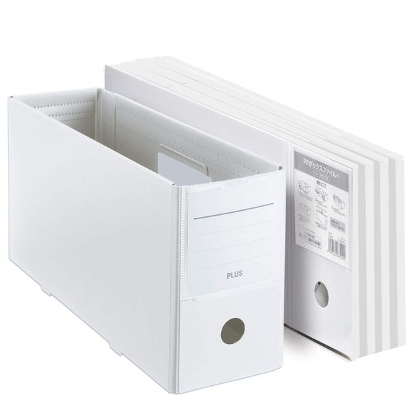 Plus File Box, PP Box File + Half Size, White, Set of 5, 76001 x 5