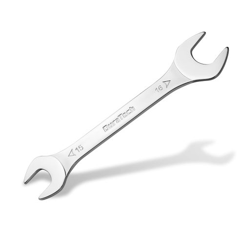 DURATECH Double Open End Spanner, Metric Size 15x16 mm, Super-Thin Open Ended Wrench Flat Spanner for Narrow Space, Carbon Steel, Mirror-Chrome Plated
