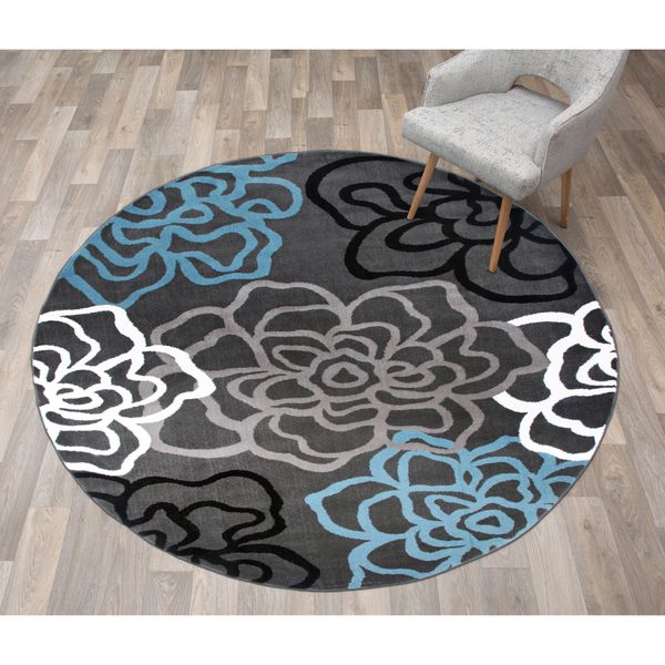 Rugshop Round Rugs for Living Room Contemporary Floral Flowers Round Area Rugs