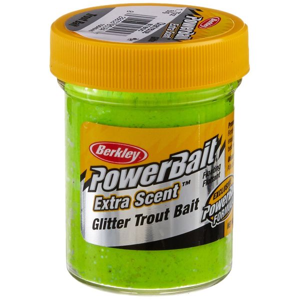 Berkley PowerBait Glitter Trout Bait, Chartreuse, Fishing Dough Bait, Scent Dispersion Technology, Irresistible Scent and Flavor, Moldable and Easy to Use