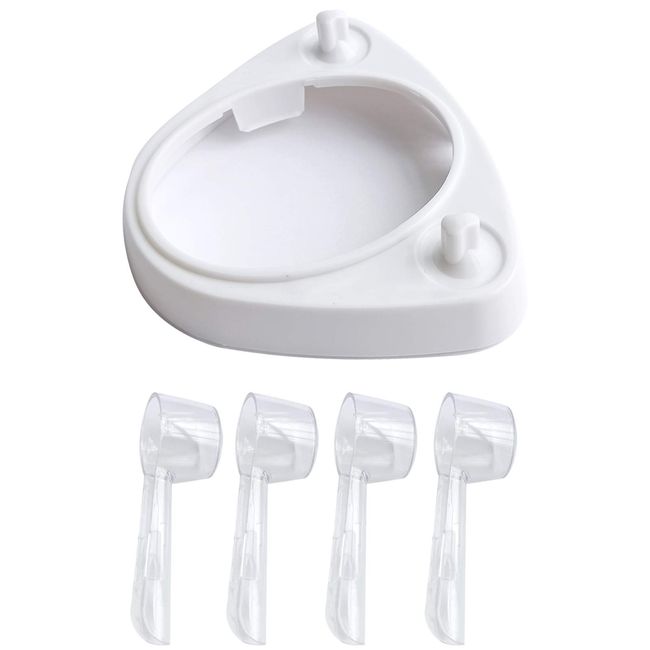 Electric Toothbrush Head Holder/ Toothbrush Charger Base Stand for Oral-B and 4pcs Round Toothbrush Head Cover