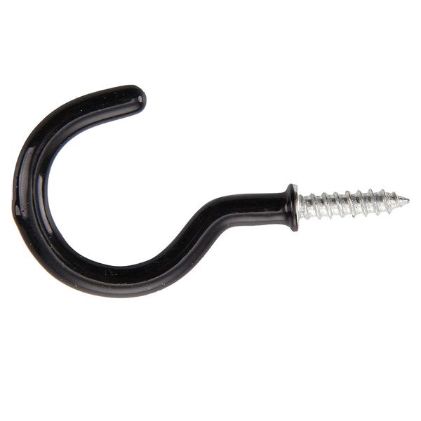 OneStopDiy 12 X Versatile Black Plastic Coated Cup Hooks - Assorted Sizes