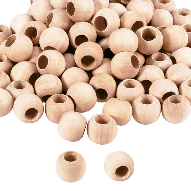 PH PandaHall Wooden Beads, Approximately 120 Pieces, 9-9.5mm Hole, Wood Beads, Round Beads, Raw Wood Color, Round Beads, DIY Crafts, Unpainted Craft Balls, Jewelry Accessory Parts, Handmade Material