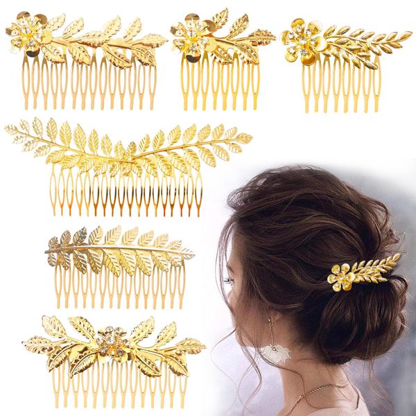 6PCS Blatt Haarkämme Gold Strass Haar Seite Kämme für Frauen dekorative, Braut Kopfschmuck Kristall Hochzeit Haarschmuck für Frauen, Mädchen, Braut, Brautjungfer