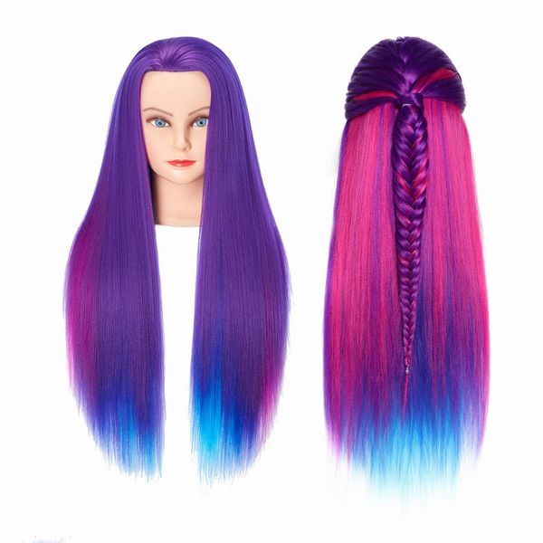 Hairginkgo Mannequin Head 26"-28" Super Long Synthetic Fiber Hair Manikin Head Styling Hairdresser Training Head Cosmetology Doll Head for Cutting Braiding Practice with Clamp (Colorful)