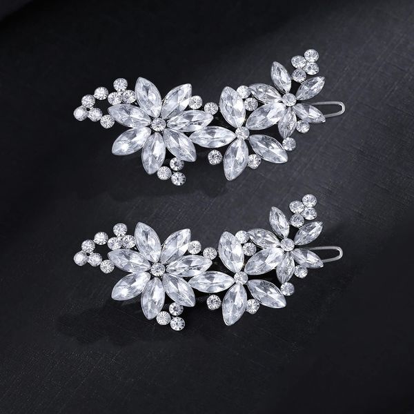 Goledwedy Haarschmuck Silber(2 Packungen) Silvester Haarschmuck Haarspange Hochzeit Braut-Haarspangen mit Kristallblumen