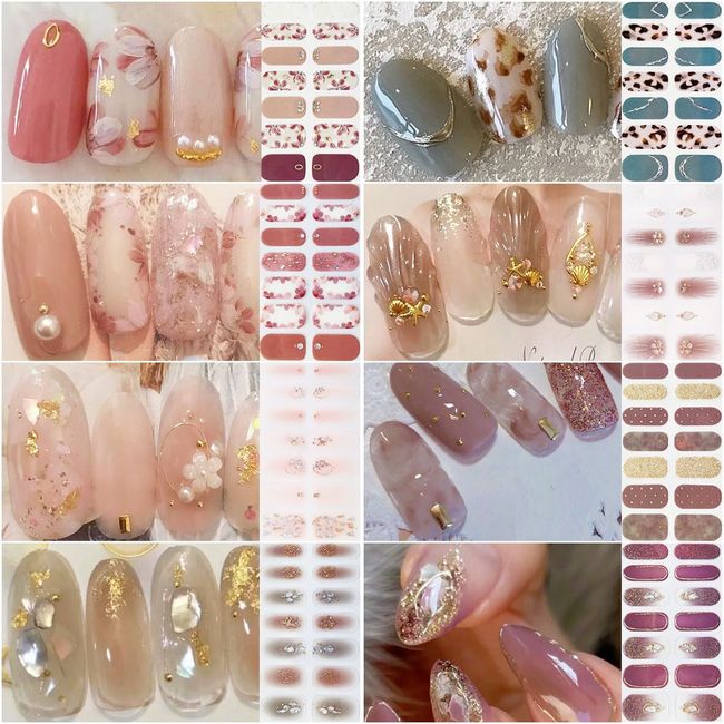 Lygoeege Nail Stickers, 8 Pieces, For Hands, 3D, Nail Design, Cute, Flowers, Sheer, Foil, Advanced, Cute, Popular, Women, Beginners