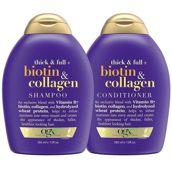 OGX Thick & Full + Biotin & Collagen Shampoo & Conditioner Set, (packaging may vary), Purple, 13 Fl Oz (Pack of 2)