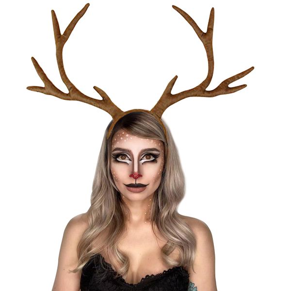 IGMaryBox Deer Antlers Headband Adjustable Reindeer Antlers Moose Cosplay Horns Headpiece Christmas Halloween Holiday Accessories Deer Costume for Adult Kids Brown