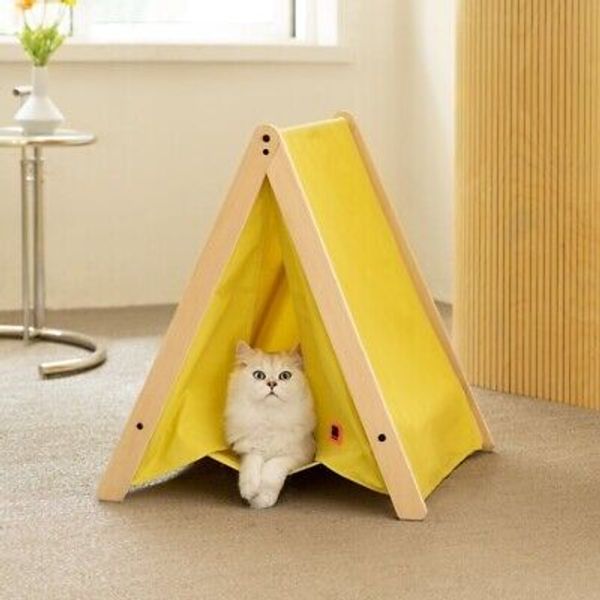 Mewoofun Portable Pet Tent House Foldable Kennel Yellow Cat Bed Teepee Outdoor