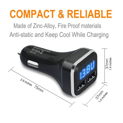 Alivation 3IN1 Digital Volt Gauge with USB Car Charger, 24W Cigarette Lighter Voltage Display Volt Meter Car Battery Monitor with LED Voltage & Amps Display, Dual USB for iPhone X 8 7 6S 6 Plus, 5 SE