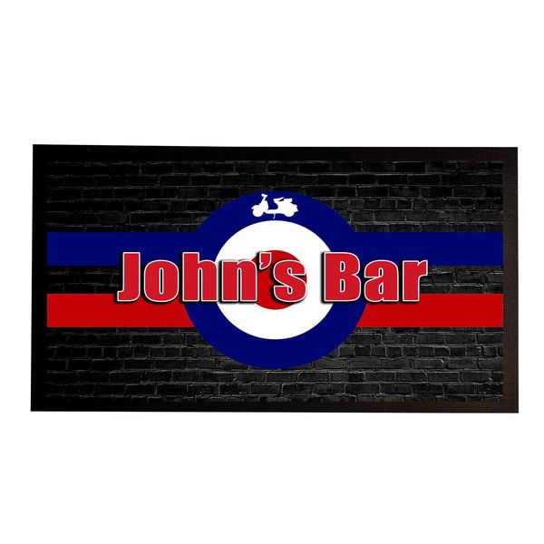 Personalised MOD Bar Runner Mat - 60's mod scooter, home bar runner mat, beer pub mat