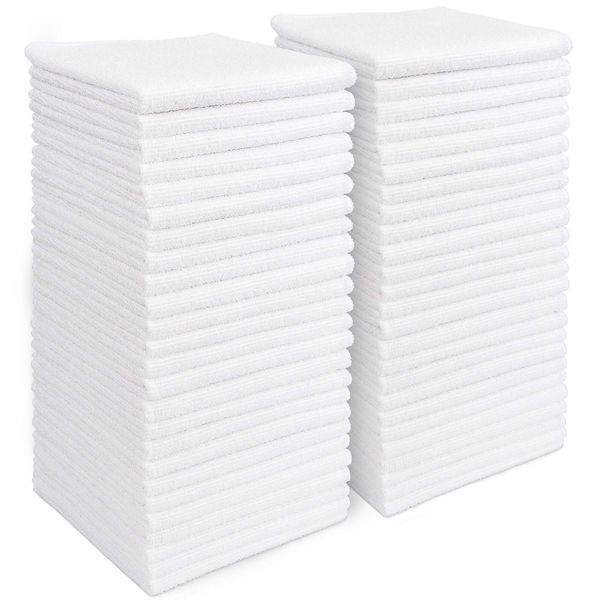 AIDEA Microfiber Cleaning Cloths White-50PK, Absorbent Cleaning Rags, Lint-Free Rags, Kitchen Towels Dusting Cloth, Bar Rags for Cleaning, Cleaning Towels Wash Cloth, Dish Towels White-11.5"x 11.5"