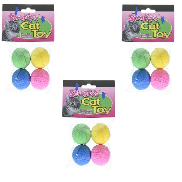 Boss Pet 04467 Scruff's Colorful Kitty Springy Foam Sponge Balls, 4/Pack, 3 Pack