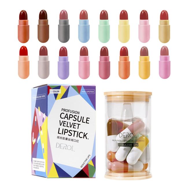 PICKX Mini Cute Capsule Lipstick Set 16 Matte Lippenstifte 16 Farben Velvet Waterproof Long Lasting Matte, Nonstick Cup Easy To Color