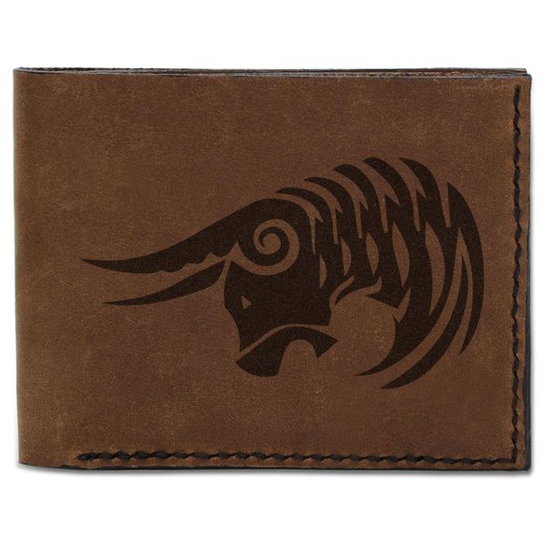 Men's Taurus Tattoo Handmade Natural Genuine Pull-up Leather Wallet MHLT_03