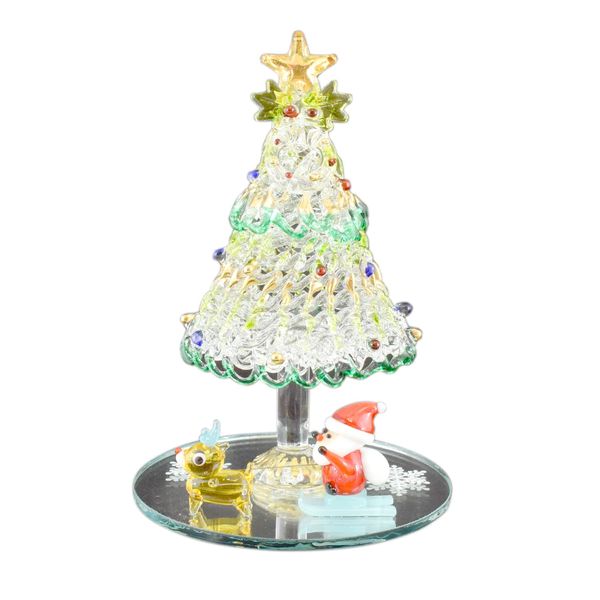 Folkart Cute Handmade Glasswork Sleigh Pull Santa Tree Set