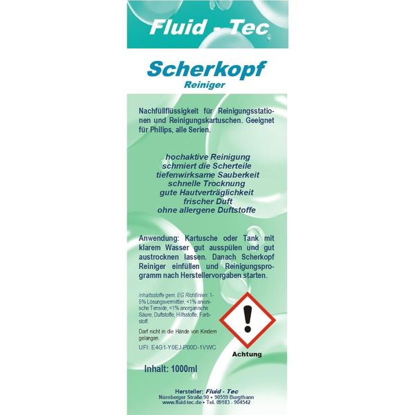 Fluid-Tec 2 Liter Scherkopfreiniger Nachfüllflüssigkeit kompatibel mit Philips Rasierer Reinigungsstation Serie 5000 7000 8000 9000 Jet clean Smart Clean