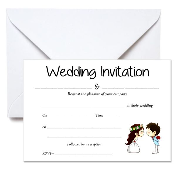 Pack of 10 Cute Character Postcard Style Wedding Invitations with Envelopes (Wedding Invitation)