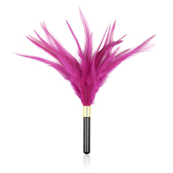 Funny Purple Natural Feather Adult Toys with Stainless Steel Handle for Lovers