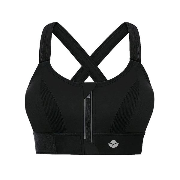 YIANNA Damen Sport BH Starker Halt Große Brüste Vorderverschluss Reißverschluss Bustier Yoga BH Ohne Bügel Gepolstert Sports Bra Top Schwarz, 151 Size XL