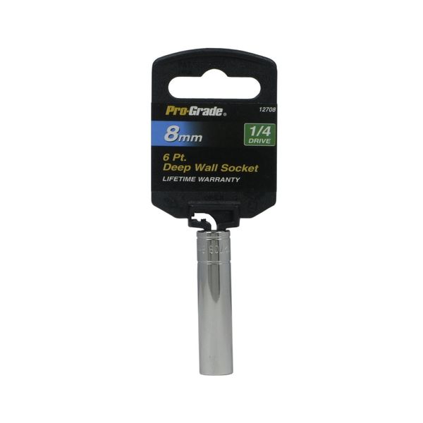 Pro Grade 12708 Deep Socket 8 mm with 1/4" Drive 6 Points Metric with Free Ship