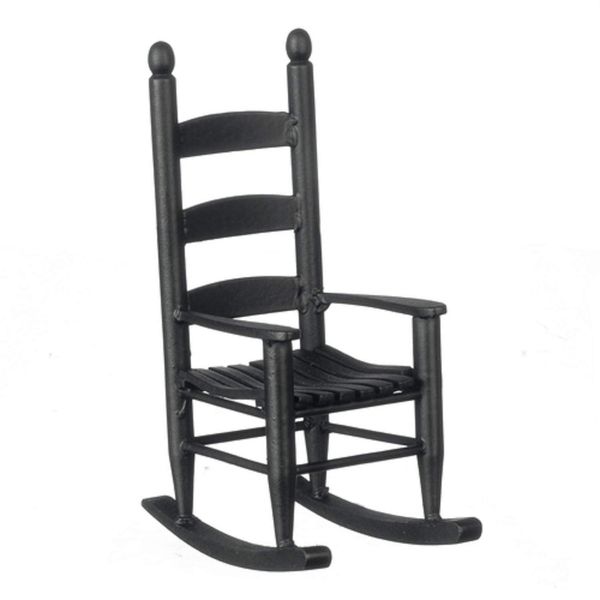 Handley House Dollhouse Miniature Ladder Back Rocking Chair (Black)