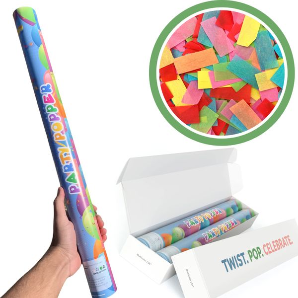 TUR Party Supplies Giant (24 in) Biodegradable Confetti Cannons Party Poppers (2 Pack) | Multicolor | Launches Up to 25ft | Confetti Poppers for New Years Eve, Birthdays, Weddings, Graduations