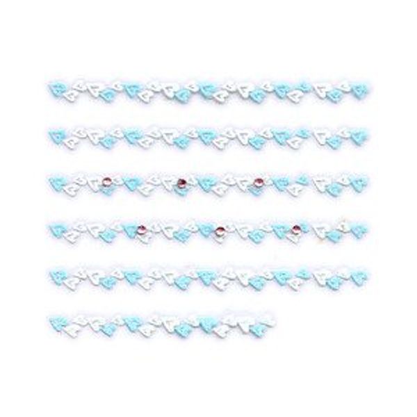 Blue & White Heart w/Rhinestone Strip Nail Stickers/Decals