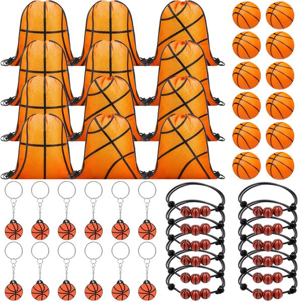 Poen 48 Pcs Basketball Party Favors Basketball Themed Supplies Include 12 Drawstring Backpack 12 Mini Basketball 12 Keychain 12 Basketball Wax Thread Braided Bracelet Inspirational Team Gift