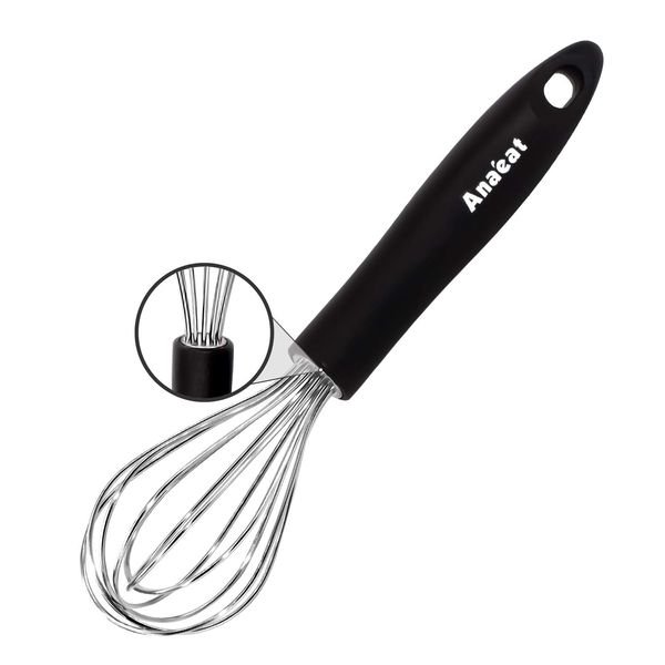 Anaeat 23cm Stainless Steel Whisk - Small Balloon Whisk, Thick Stainless Steel Wire ＆ Strong Handles, Kitchen Egg Beater Blender for Cooking, Blending, Whisking, Beating and Stirring