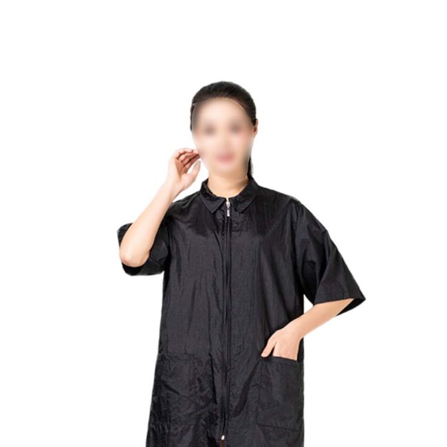 Lurrose Hair Stylist Grooming Smocks Short Sleeve Hairdressing Cape Hairdresser Work Clothes Salon Client Gown (Black M)