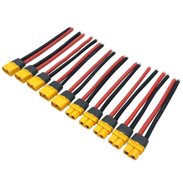 5Pairs XT60H (XT60 Upgrade Plug Male Female Extension Connector Adapter with Sheath Housing with 12AWG 10cm Silicone Wire for RC Lipo Battery FPV Racing Drone