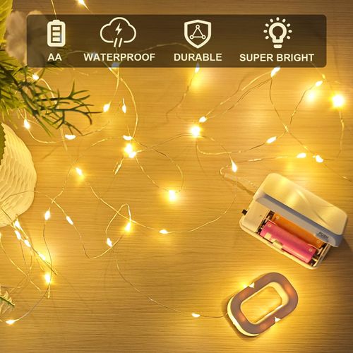 Aogist 4-Pack 16FT Fairy Lights with Spool,Ultra-Bright 50 LEDs Battery Operated Copper Wire String Light for Bedroom Christmas Wedding Centerpiece Parties Decoration,Warm White