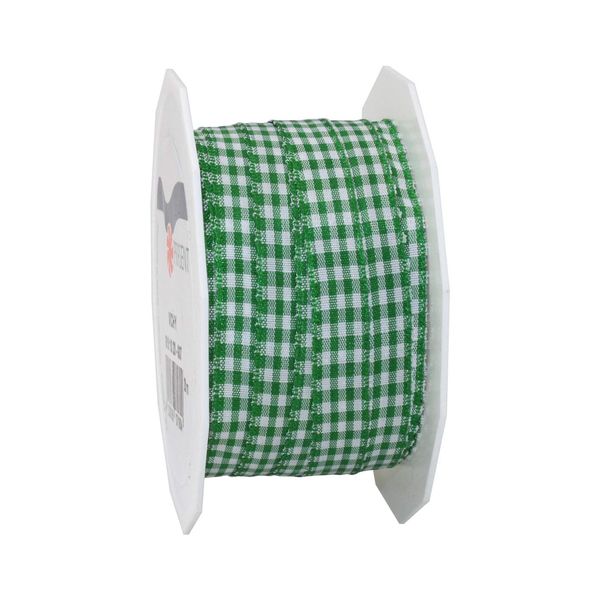 Präsent - Vichy Wired Ribbon Green-White 10 mm Width, 20 m Length