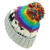 LOUDelephant Hand Knitted Wool Beanie Bobble Hat - Sheep - Light Grey Rainbow Stripe