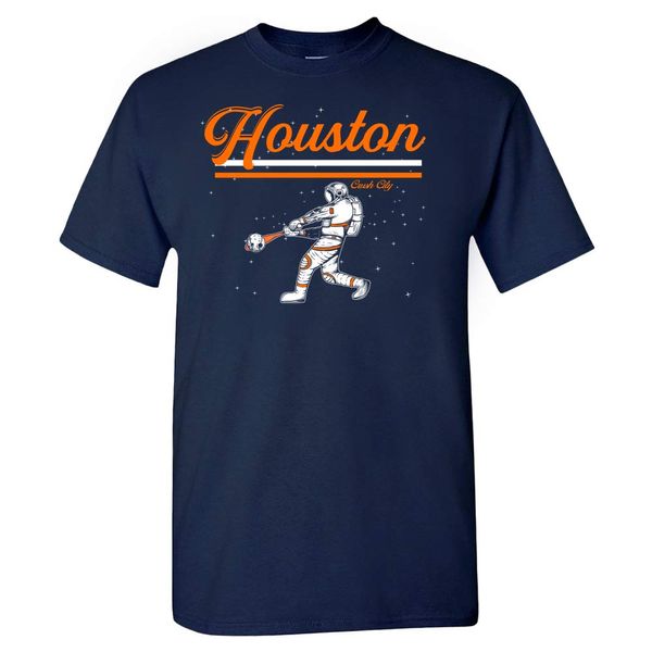 Houston Space Baseball Crush City H-Town Men's Fan T-Shirt (Navy Shirt, L)