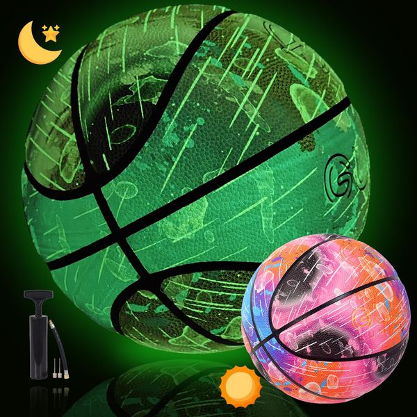 KUYOTQ Meteor Shower Glow in The Dark Basketball Official Size 7 (29.5") Glow Basketball in Dark for Night Play and Training Basketball Gifts (with Pump)