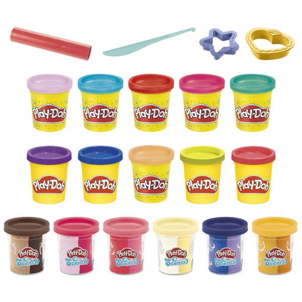 Play-Doh Sparkle and Scents Variety Pack of 16 Cans of Modeling Compound and 4 Tools, Arts and Crafts Toy for Kids 3 and Up, Non-Toxic