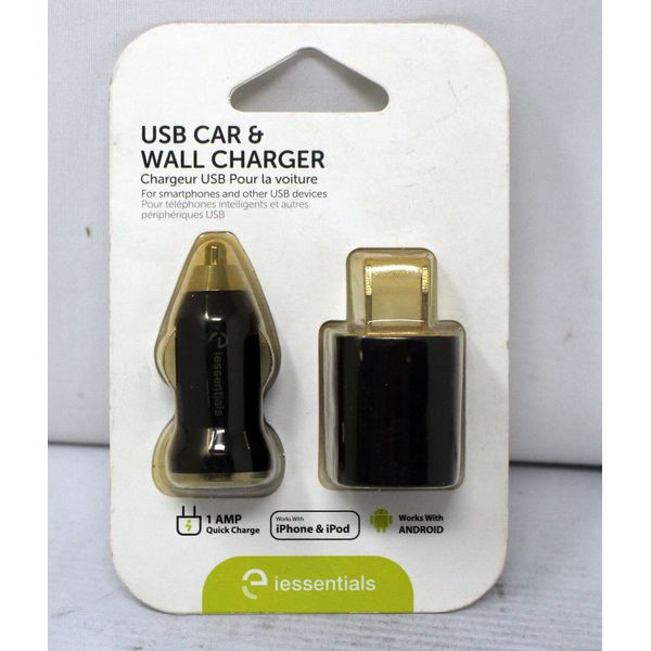 Iessentials USB Car & Wall Charger Black