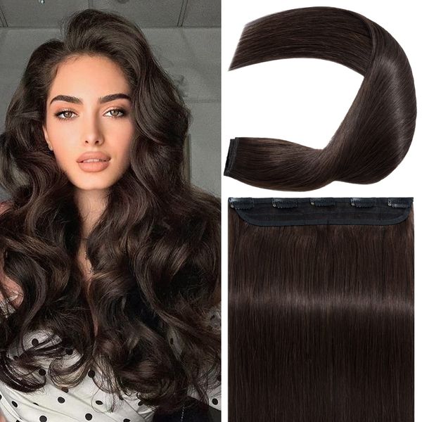 S-noilite Clip in Hair Extensions Human Hair One Piece/5 Clips/3/4 Full Head Clip in Human Hair Standard Weft Clip in Extensions 100% Real Human Hair Straight 14 Inch (40cm)-45g #02 Dark Brown