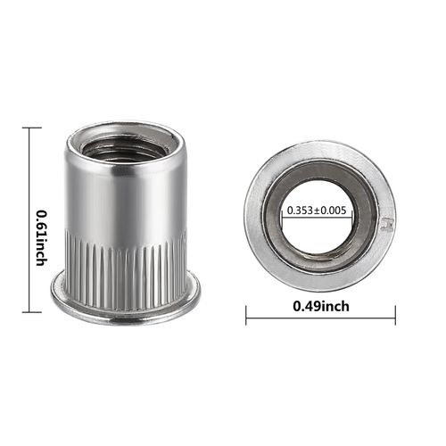 Wensilon Rivet Nut 1/4"-20UNC 100Pcs Stainless Steel 304 Finish Flat Head Rivnut Threaded Insert Nut Knurled Body