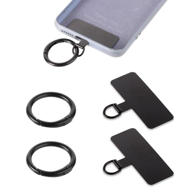 2pcs Phone Tether Patch, Universal Metal Phone Tether Tab with Spring Ring Lanyard Replacement without Adhesive for Cell Phone, Black