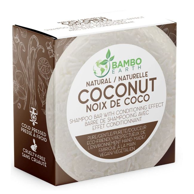 BAMBOEARTH Solid Shampoo Bar And Conditioner Effect Hair Soap – 100% Organic Shampoo Bars For Hair With All Natural Plant Based Essential Oils And Zero Waste Biodegradable Packaging (Coconut)