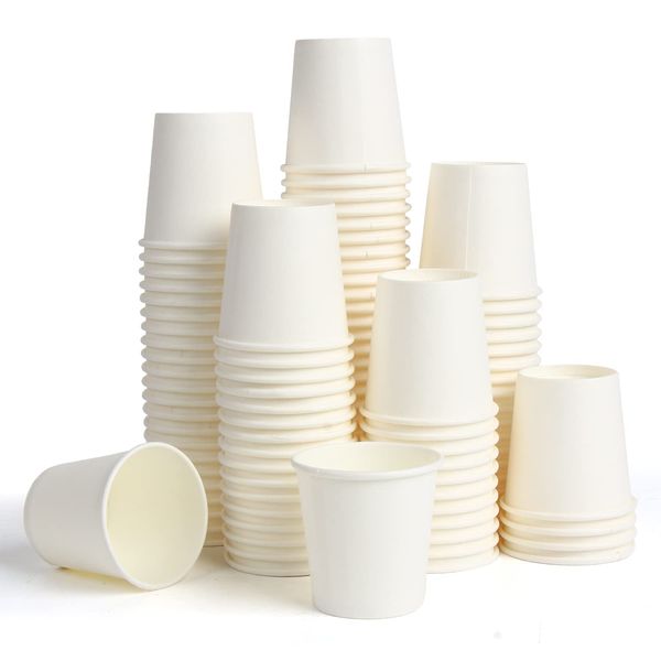 VEYLIN Disposable Paper Cups,100 Pieces 3oz Small White Paper Cups for Hot and Cold Drinks Coffee Tea Party Supplies