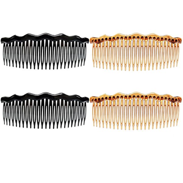 2 Pcs Thickened Hair Comb with 23 Teeth, Women Hair Comb Accessories, French Hair Side Combs Twist Decorative Comb Hair Clips Bridal Wedding Veil Teeth Hair Combs for Girls Women (Black + Brown)