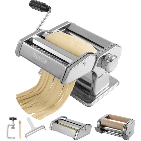 VEVOR Manual Pasta Maker Machine Set Stainless Steel Fresh Noodle Rollers Cutter